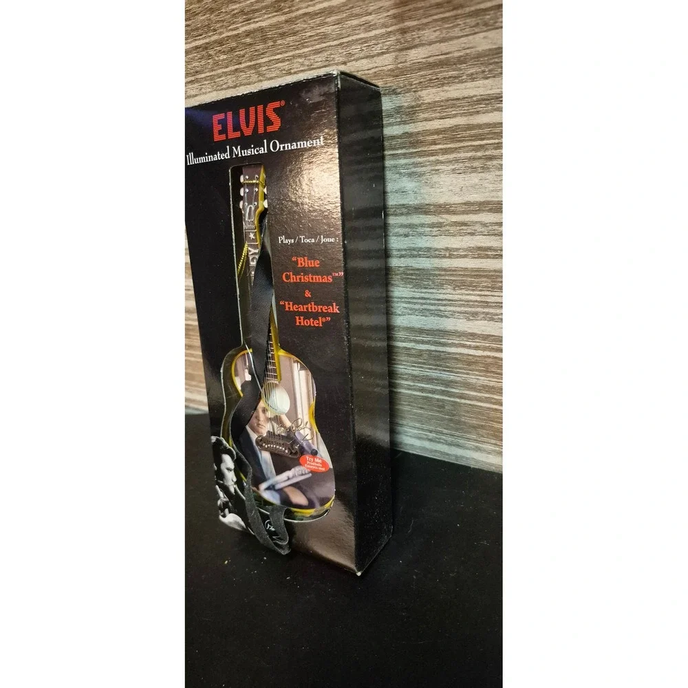Elvis Presley Illuminated Musical Guitar Ornament Plays Blue Christmas Santa